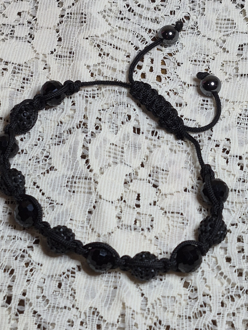 Black Shamballa Macrame Adjustable Beaded Bracelet